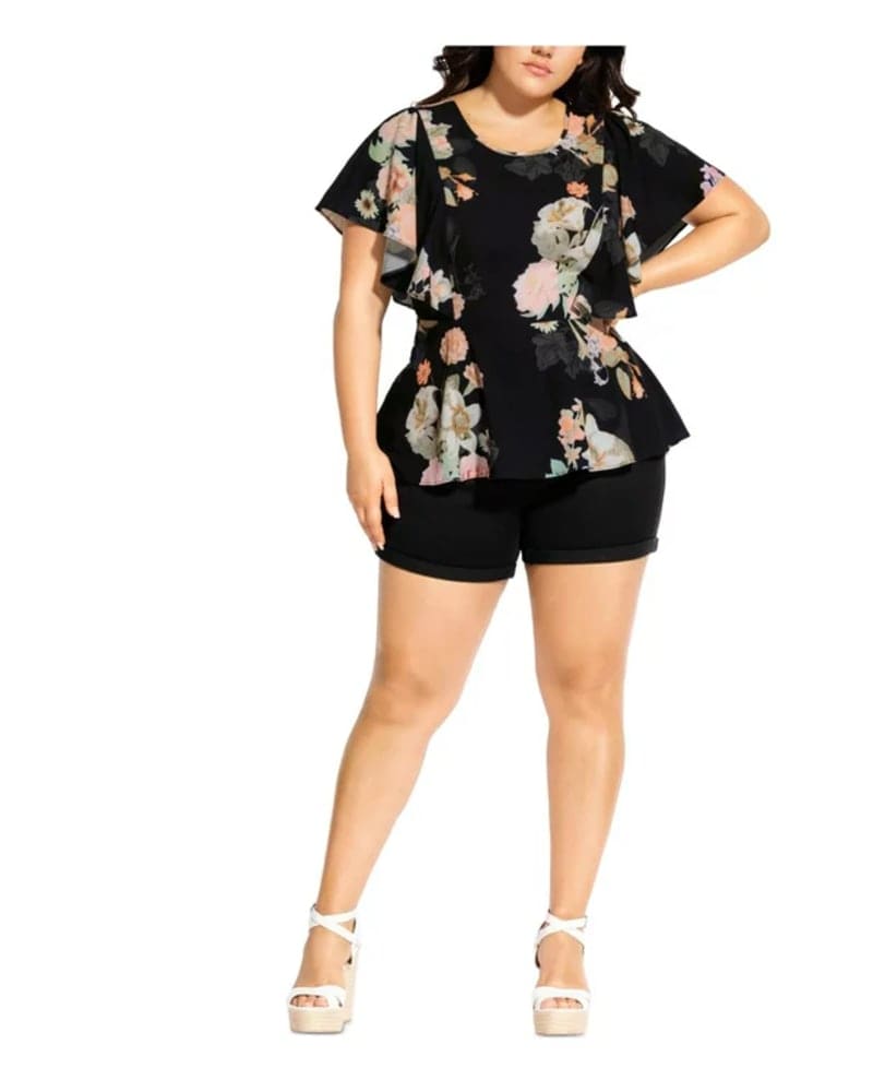 Front of a model wearing a size 14 City Chic Women's Trendy Plus Size Mid Summer Top Orange Size SX/14 in Black by City Chic. | dia_product_style_image_id:311089